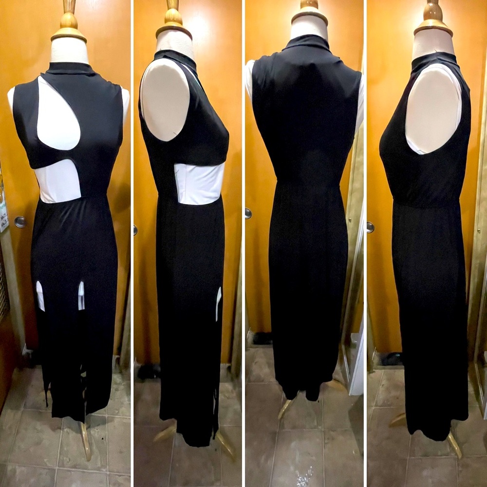 {???} Black Body Con Cut Out Dress